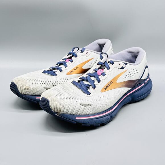 Brooks Shoes Womens 8.5 White Navy Pink Ghost 15 Road Running Athletic Sneakers - Picture 3 of 10